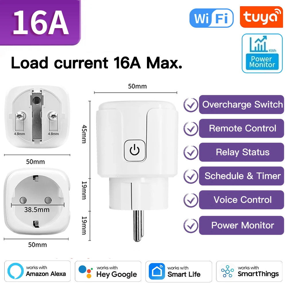 TNCE Tuya Smart Plug WiFi/Zigbee3.0 Socket 16A/20A Power Monitor Afstandsbediening Smart Life APP Afstandsbediening Voice Contr Alexa