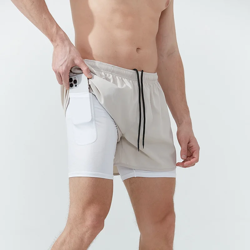 Sports shorts men's running marathon loose three-point pants quick-drying lining double-layer fitness DK22001 & WDK22001