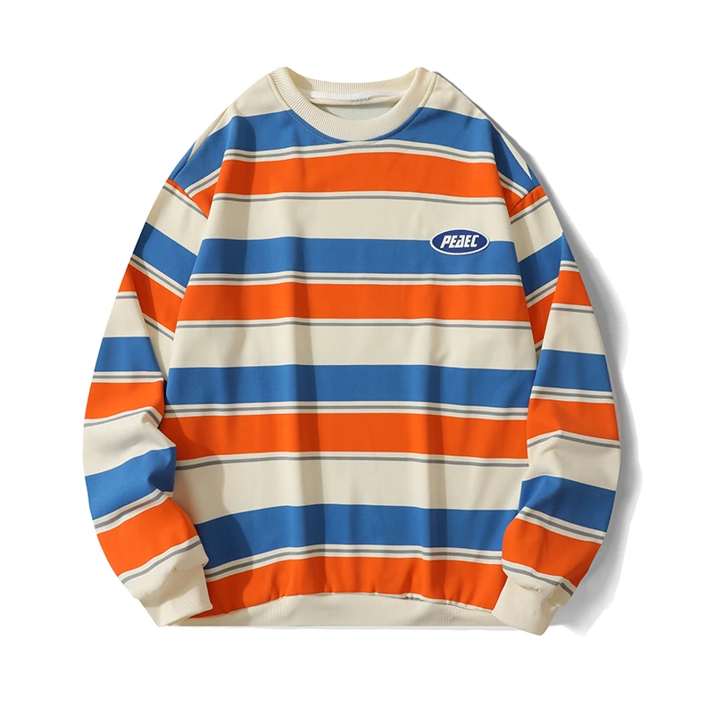 Sudadera coreana Y2k a rayas para hombre, jersey holgado para primavera y otoño, Top de marca a la moda Ins, sudadera juvenil con cuello redondo y franjas de diferente Color para hombre
