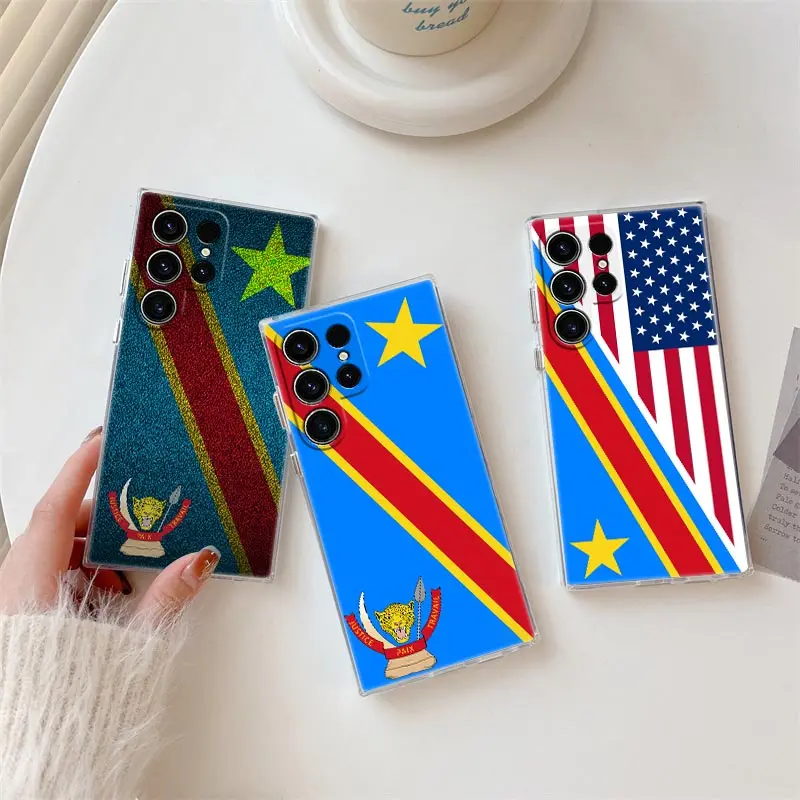 Democratic Republic Congo Flag Phone Case For Samsung S24 S23 Ultra S22 S20 Plus S21 FE Clear Cases Cover Galaxy S24Ultra Fundas