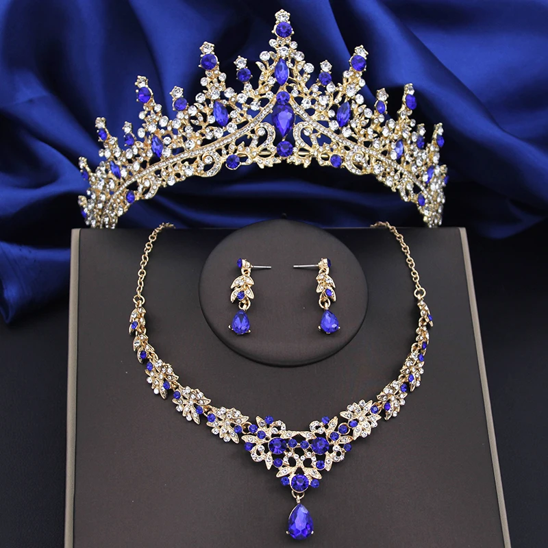 Elegant Crown Bridal Jewelry Sets and Tiara Choker Necklace Earrings Wedding Dress Jewellry Set for Brides Prom Accessories