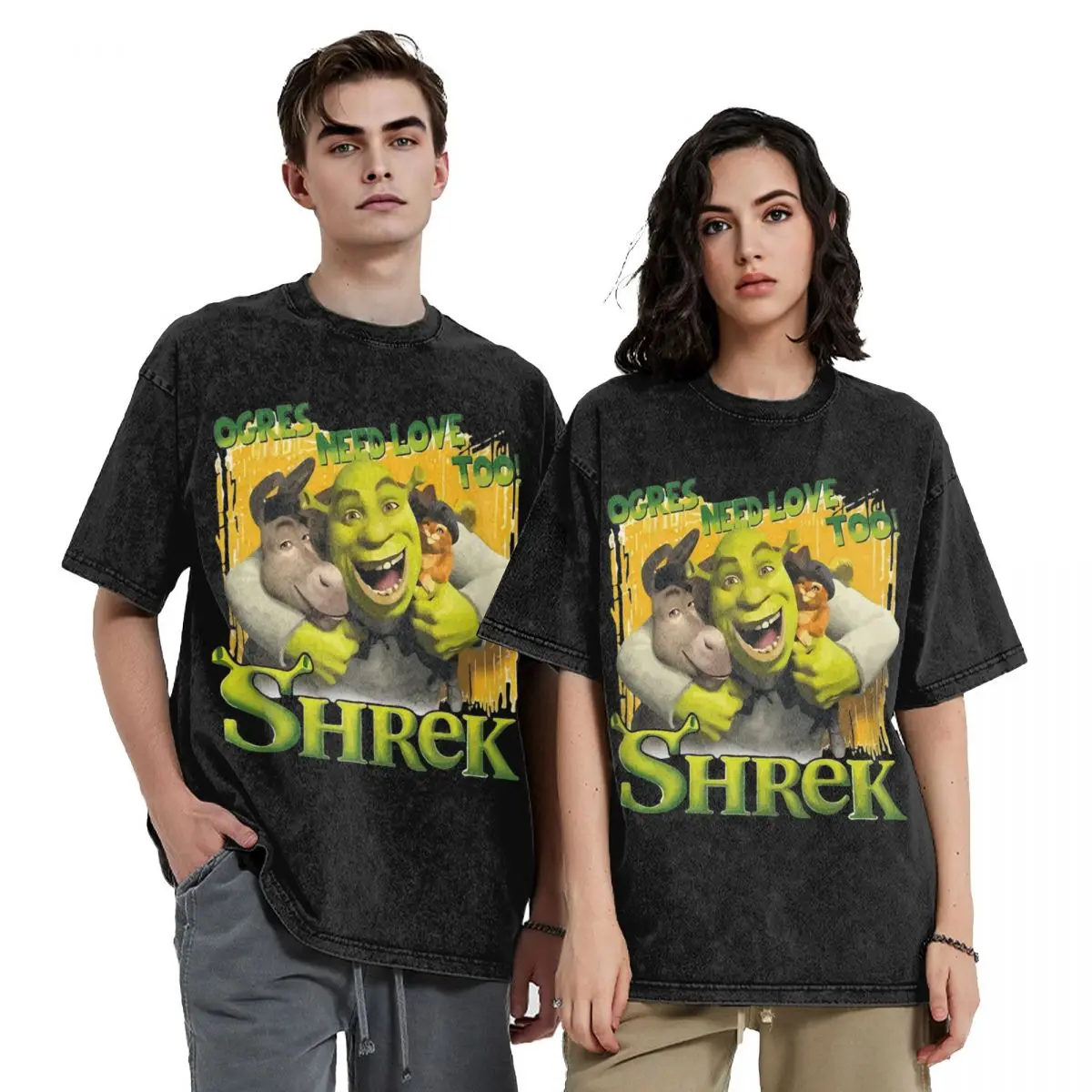 Graphic Printed Sexy Shreks Meme Face Shirt Merch Men Women Funny Cartoon Tee Shirts Street Washed T-shirts