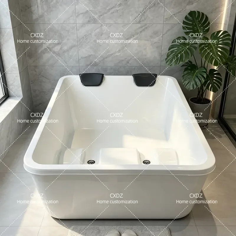 Double Large Acrylic Bathtub Independent Seamless Integrated Design for Hotel B&B Adult Bathing Spacious Soaking Tub