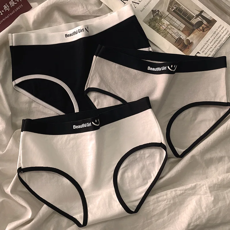 3PCS Bavlněné kalhotky Dívčí Dámské kalhotky Jednobarevné spodní prádlo Středně velký pas Měkké prodyšné kalhotky Dámské spodní prádlo - náhled 2