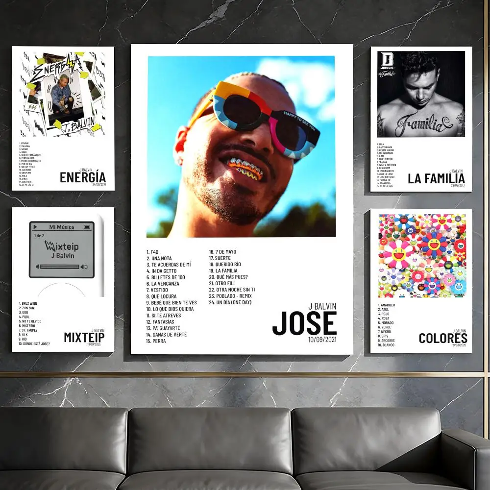 Póster del álbum de música J B-Balvin, pegatina de pared impermeable, autoadhesiva, decoración artística para sala de estar y dormitorio