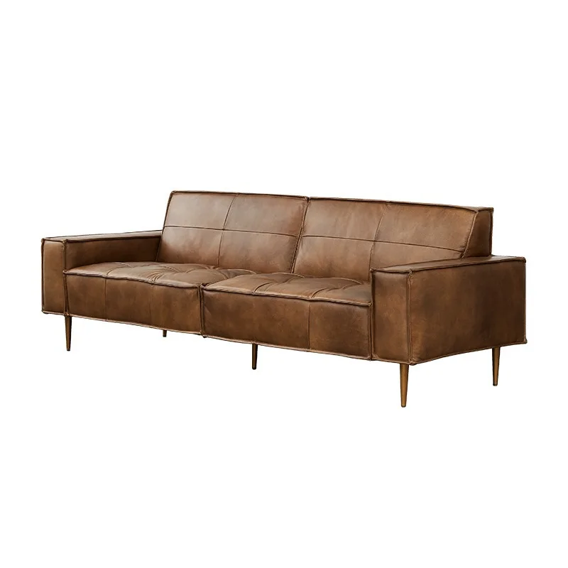 

Nordic expression oil wax first layer cowhide all leather sofa modern simple Italian medieval down