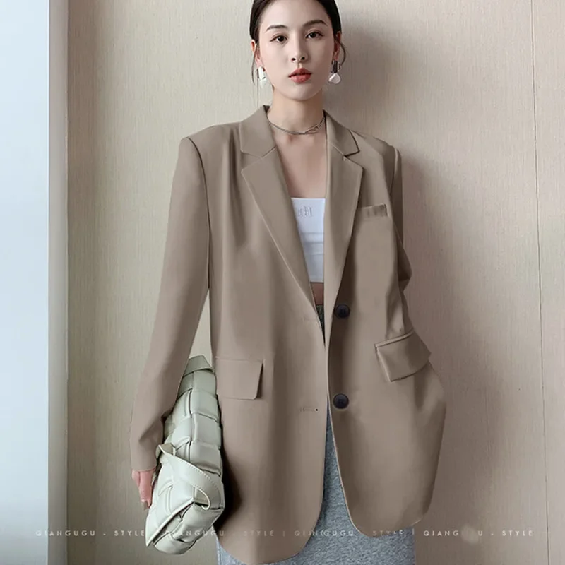 Women New Elegant Blazer Solid Color Single Button Loose Commute Blazer Office Lady Fashion Commute Clothes Sping Autumn Jackets