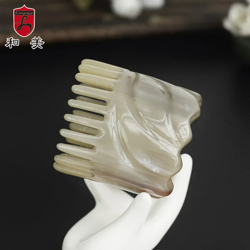 Factory in Stock Meimei Natural Texture Yak Horn Comb Head Acupuncture Massage Shampoo Comb Horn Shampoo Brush Wholesale