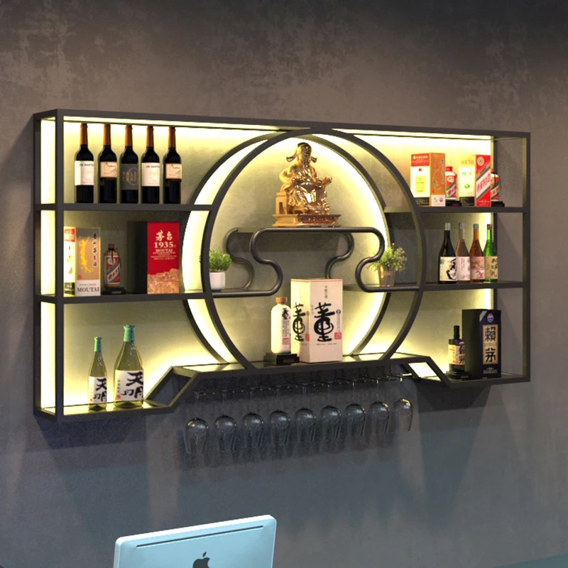 

Display Wall Mounted Bar Cabinet Salon Shelf Club Unique Modern Wine Cabinets Metal Commercial Botellero Vino Kitchen Furniture