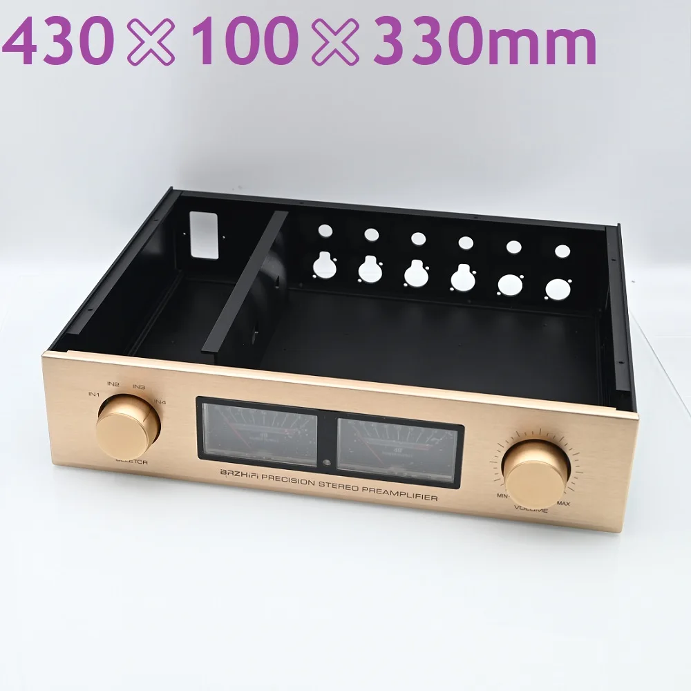 430X100X330mm Anodized Luxury Aluminum Music Box Dual Channel Power Amplifier Chassis DIY VU Meter Headphone Amp Housing Hifi