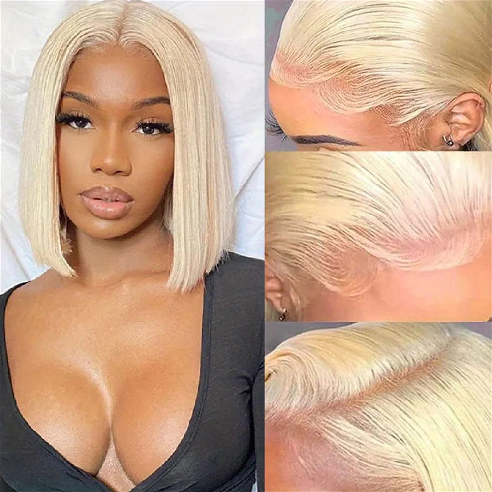 

13x1 HD T part Wigs 150% Density Brazilian 613 Blonde Short Bob Wig Human Hair Pre Plucked With Baby Hair