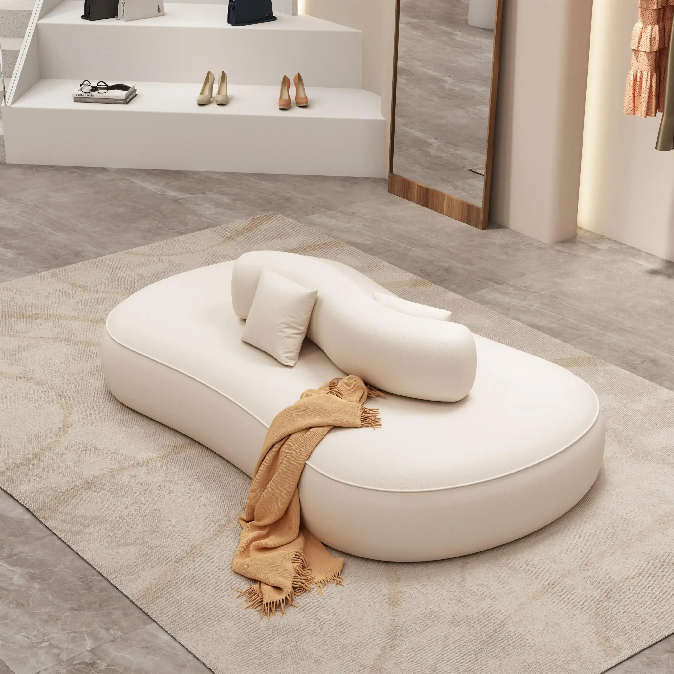 Doppelseitiges Empfangssofa mit Rückenlehne und Rückenlehne im Schönheitssalon