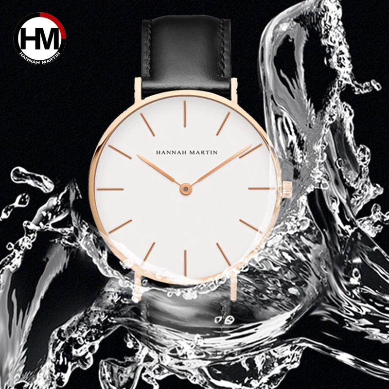 Hannah Martin Fashion Brand Japan Movement Quartz Wrist Watch Leather Watchband Ultrathin Dial Waterproof Men Watch Montre Homme