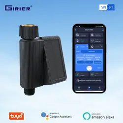 GIRIER Tuya Smart Water Timer Solarbetriebener WLAN-Schlauch-Wasserhahn-Timer mit Messing-Einlass, programmierbarer Sprinkler-Timer, kein Hub erforderlich