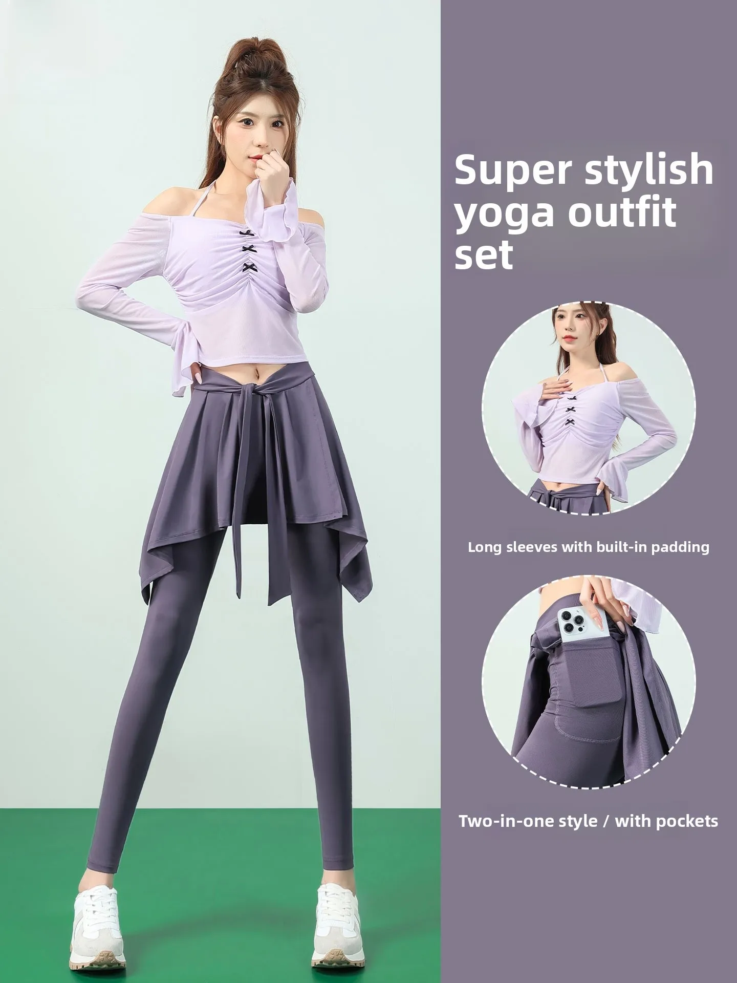 

Женский спортивный комплект для бега Long Sve Me Fitn, одежда для тренировок по пилатесу, танцевальная юбка, брюки, одежда для йоги, 2026, новый Sle