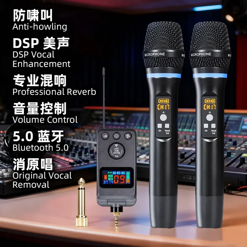 Wireless Bluetooth Microphone with DSP Anti Howling Reverb Sound Card for Home KTV Singing Entertainment System Long Range