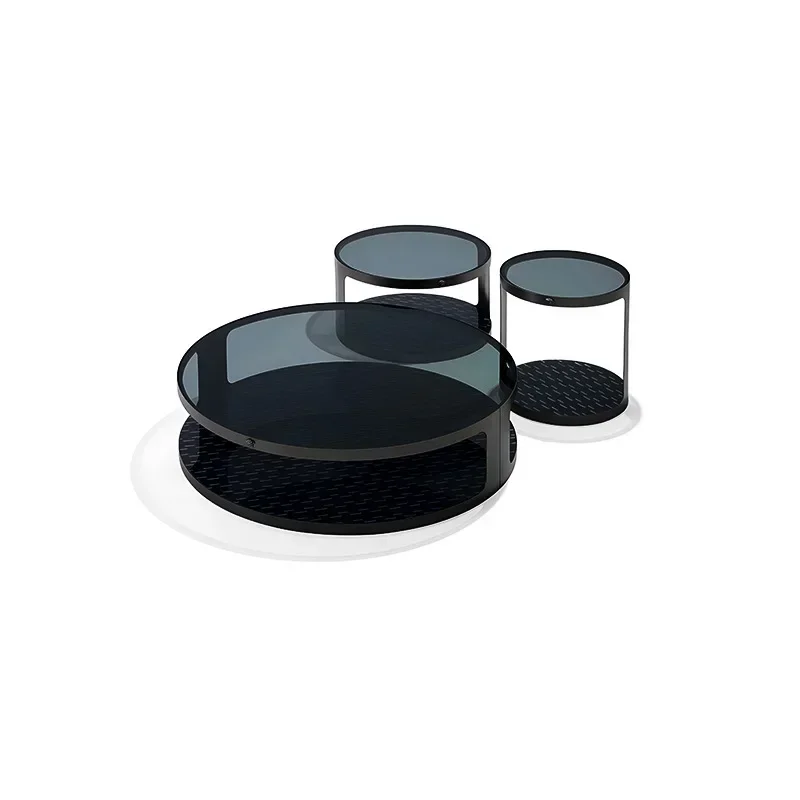 Tempered glass surface high and low combination round coffee table