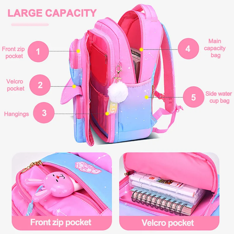 Kawaii Girls School Backpacks Book Bag with Compartments Primary Schoolbag for Girl Teens Kids Gift