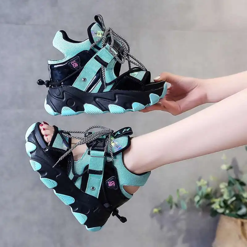 

Chunky Sneakers Women New 2025 Autumn Hidden Heel Platform Sports Dad Shoes Woman Lace Up Breathable Mesh Casual Shoes 9CM