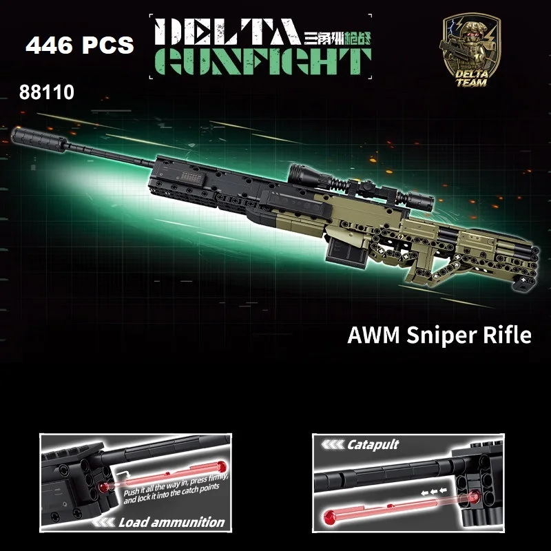 M7 Battle Rifle & AWM Sniper Rifle Building Blocks Set Adult Collectible Model Kit Simulation Military Construction Toy