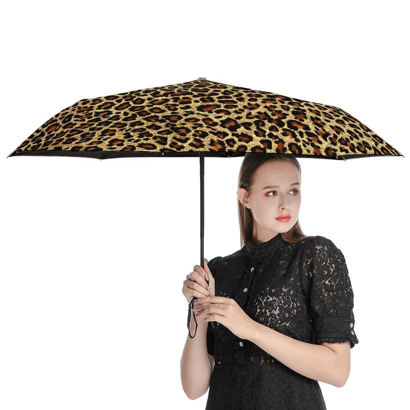 Imagem -05 - Guarda-chuva Leopard Clássico Retro Animal Print Legal Compacto Pintura Pesca Anti uv Automático