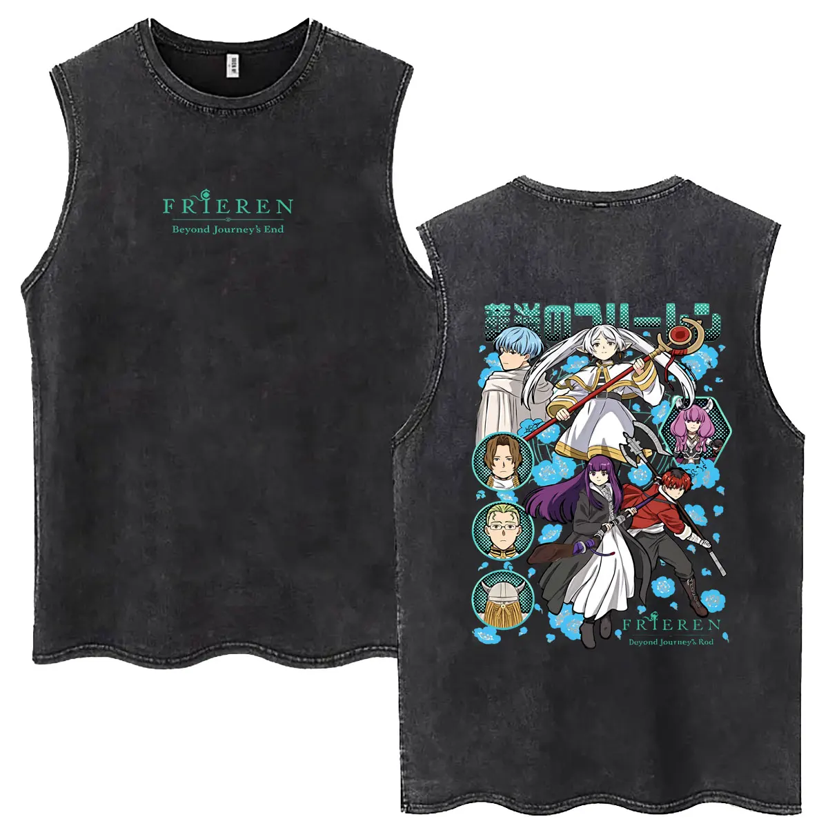 Anime Frieren Beyond Journey's End Vintage Washed Tank Tops Men's Women Manga Casual Oversized Cotton Sleeveless Vest T-shirts