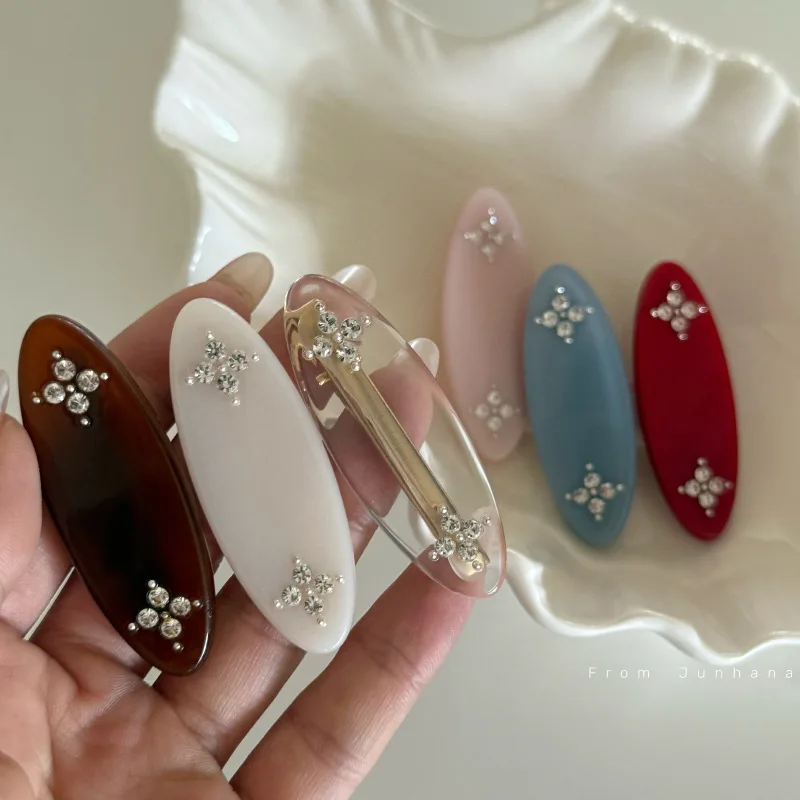 

Французская элегантная овальная заколка для волос со стразами, ацетатная простая заколка в виде утконоса, заколка для волос с челкой, милая милая заколка для волос, аксессуары для волос