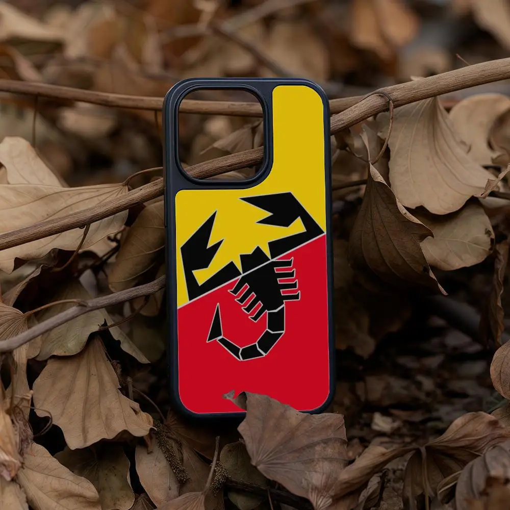

A-Abarth Scorpion Phone Case For iPhone 17 16 15 14 13 12 Pro Max Plus Black Frame Acrylic Carbon Fiber Hard Shell