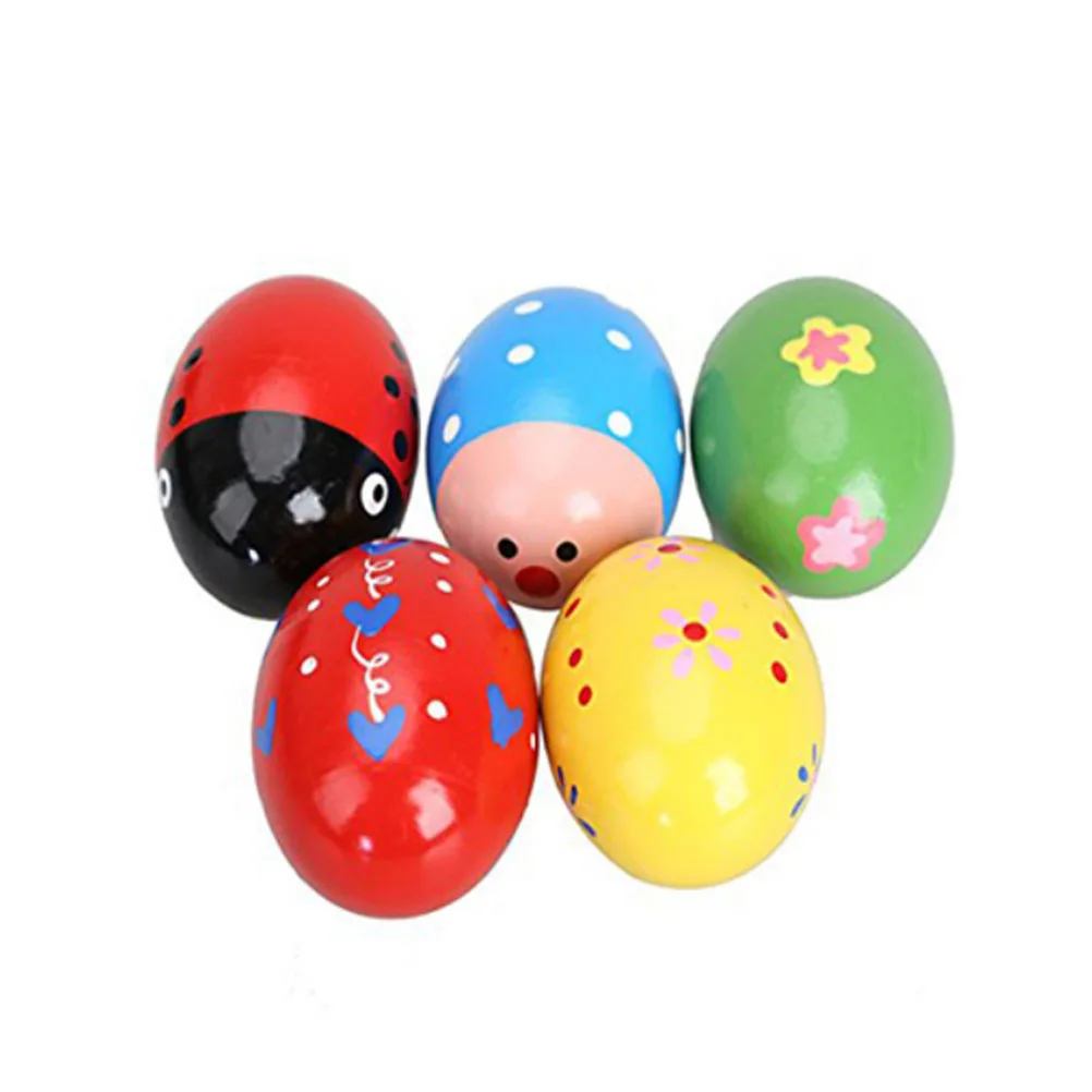 5Pcs Wooden Egg Maracas Educational Random Color Musical Sound Shakers for Kids Primary Wooden Egg