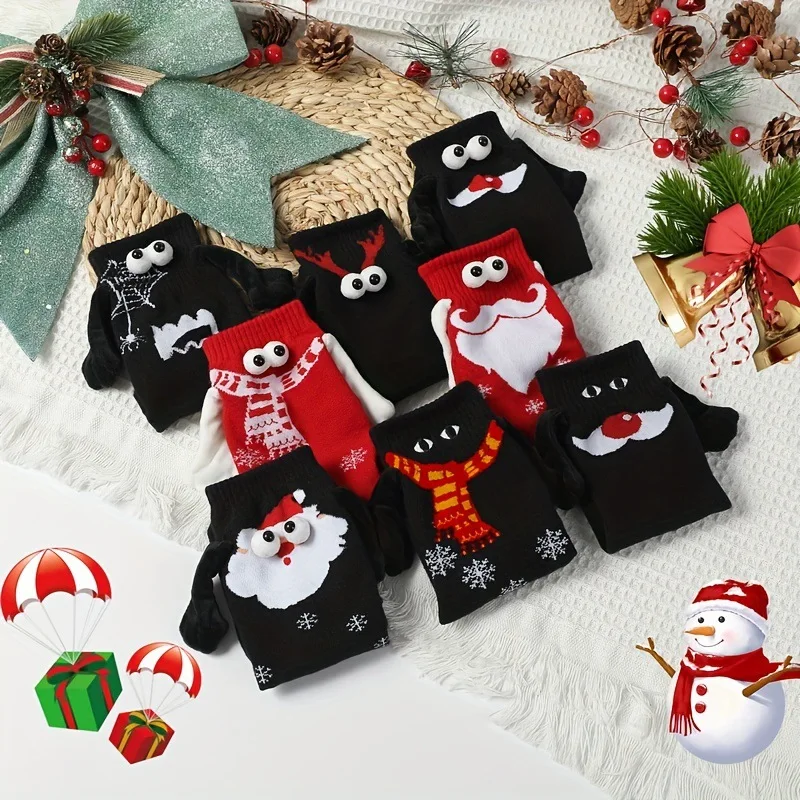 Women's Autumn Winter Socks Mid Tube Sock Magnet Tube Socks Couple Magnetic Pull Cute Christmas Sock Hand In Hand Christmas Sock