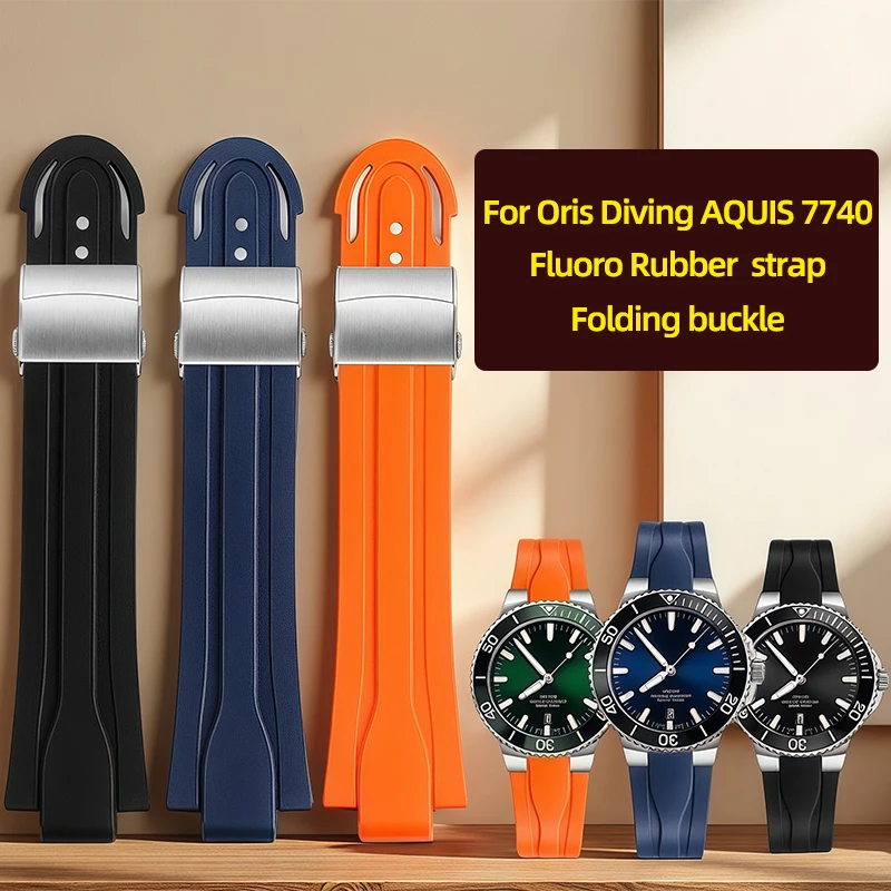 

24*11mm Waterproof Watchband Rubber Silicone Strap for Oris Watch Diving Sport Watchstrap Black for AQUIS Bracelet Double Buckl