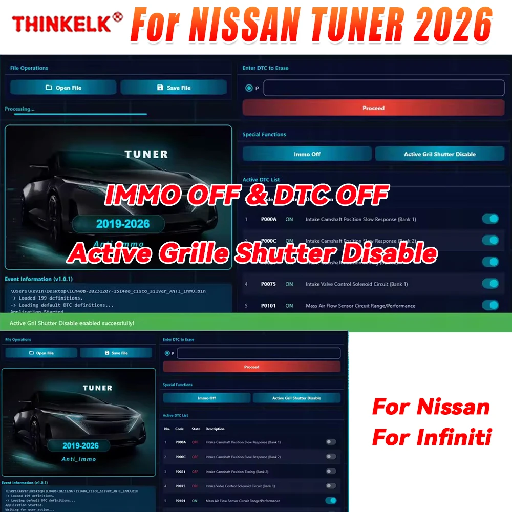 For NISSAN TUNER 2026 Support IMMO OFF & DTC OFF for Nissan/Infiniti Cars 2019-2026 For Active Grille Shutter Disable