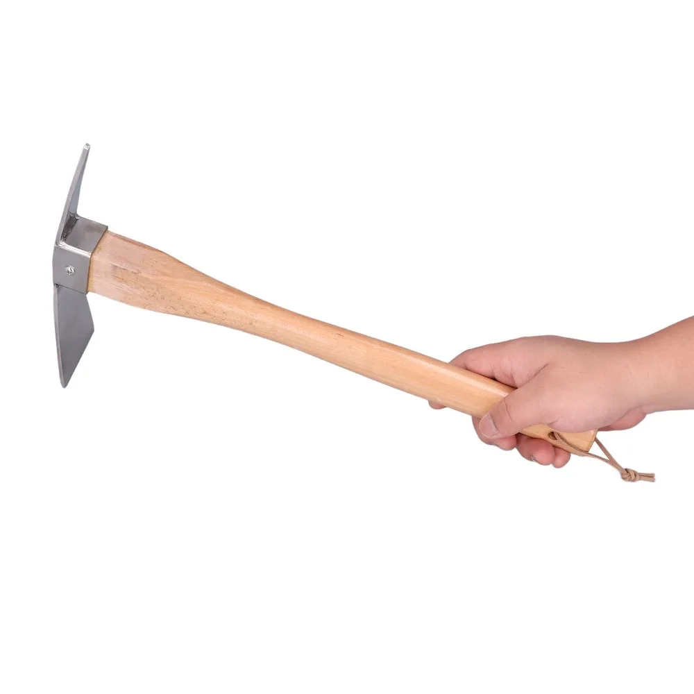 Durable Stainless Steel Pick Axe Detachable Wooden Handle Garden Pick Axe Silver Multifunction Digging Tools