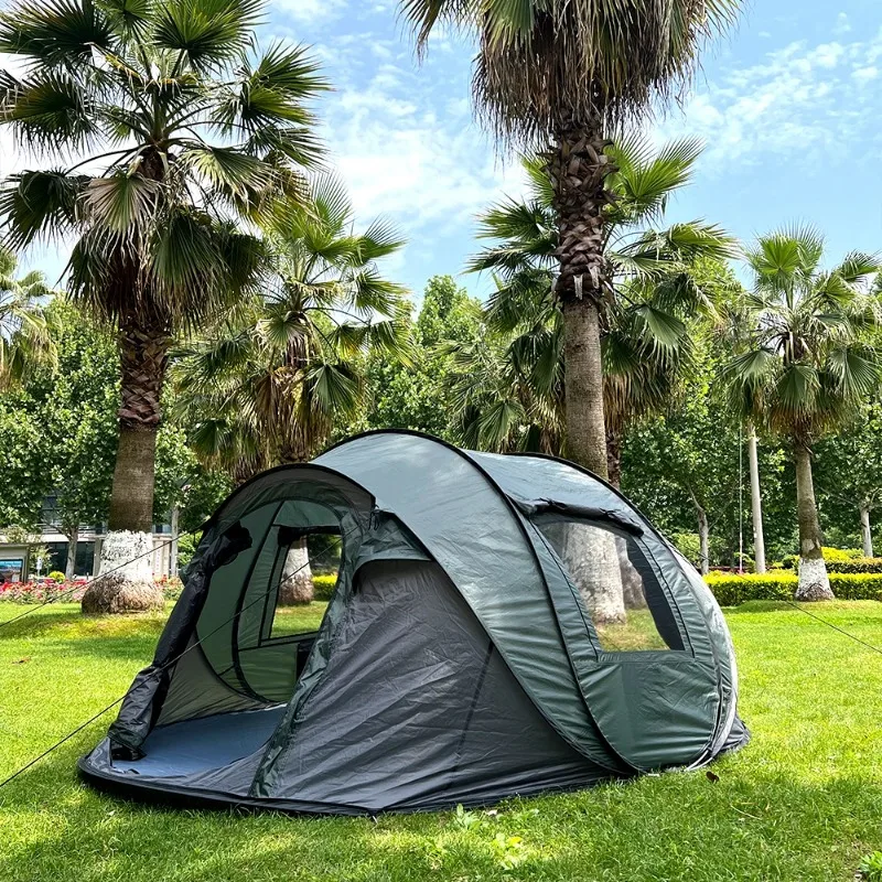 خيمة خارجية مقاومة للماء محمولة تتسع لـ 5-8 أشخاص، سهلة الإعداد للتخييم العائلي، مثالية للمشي لمسافات طويلة والسفر والنزهات على الشاطئ مع مساحة تخزين