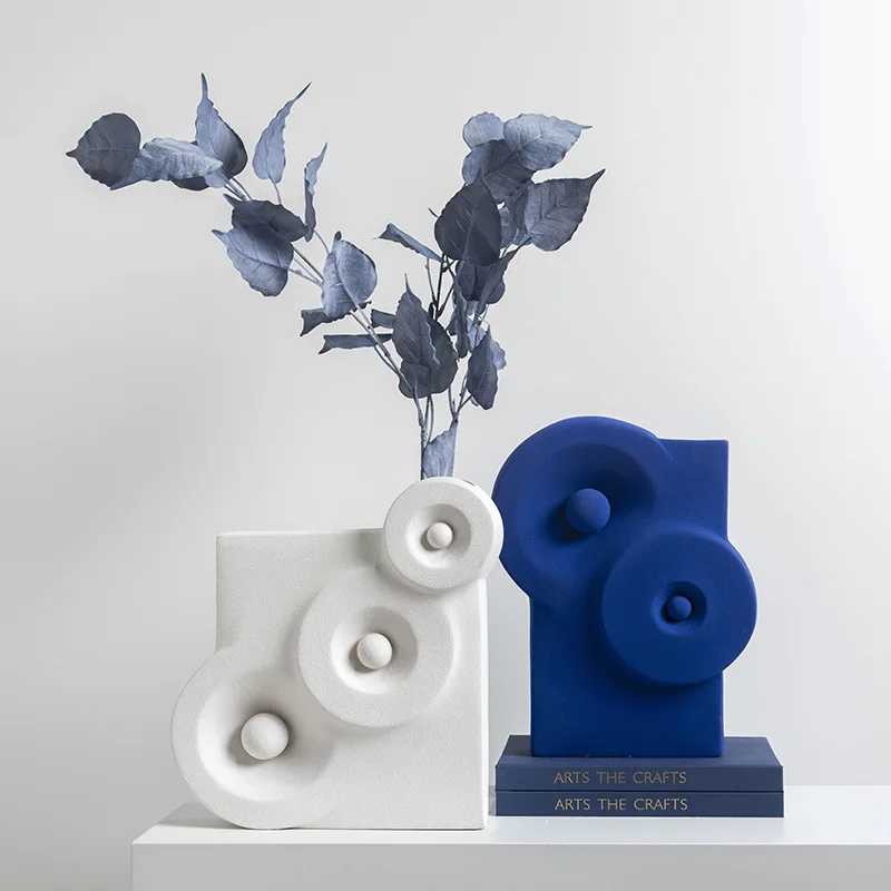 Circle pattern vase ornament hotel model room home living room dining table simple ceramic dried flower ornament