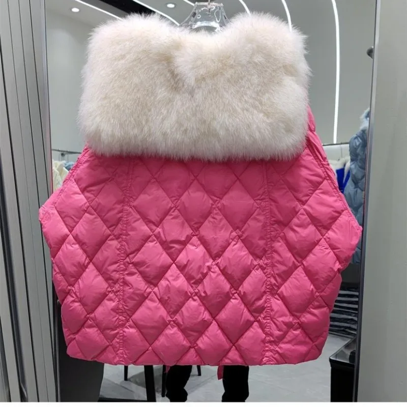 2023 Winter New Women Imitation Fox Fur Collar Coat Female Loose Short Down Jacket Fashion Solid Color Thick Warm Casual Outwear