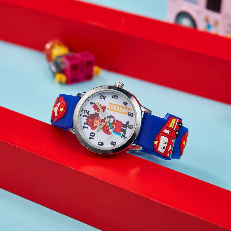 

super boys cool cartoon 3D Firefighter Fire Truck silicone strap children's watch for 3-12years Kids Student study gifts Watches