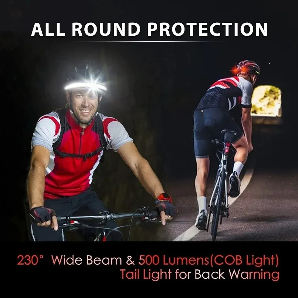 Portable Induction COB Headlight USB Rechargeable 3 Lighting Modes Head Torch Red Tail Light Waterproof LED Headlamp