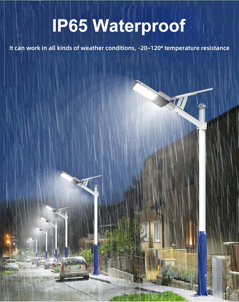 300W Solar-Straßenleuchte für den Außenbereich, superhelle, hocheffiziente Solarpanele, Fernbedienung, wasserdicht, IP67, für öffentliche Bereiche – Detail 7