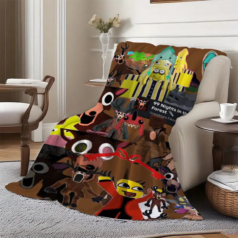 Customize 99 Nights in the Forest Character Collage Art Pattern Digital Print Flannel Blanket - 100% Polyester Flannel Digital P