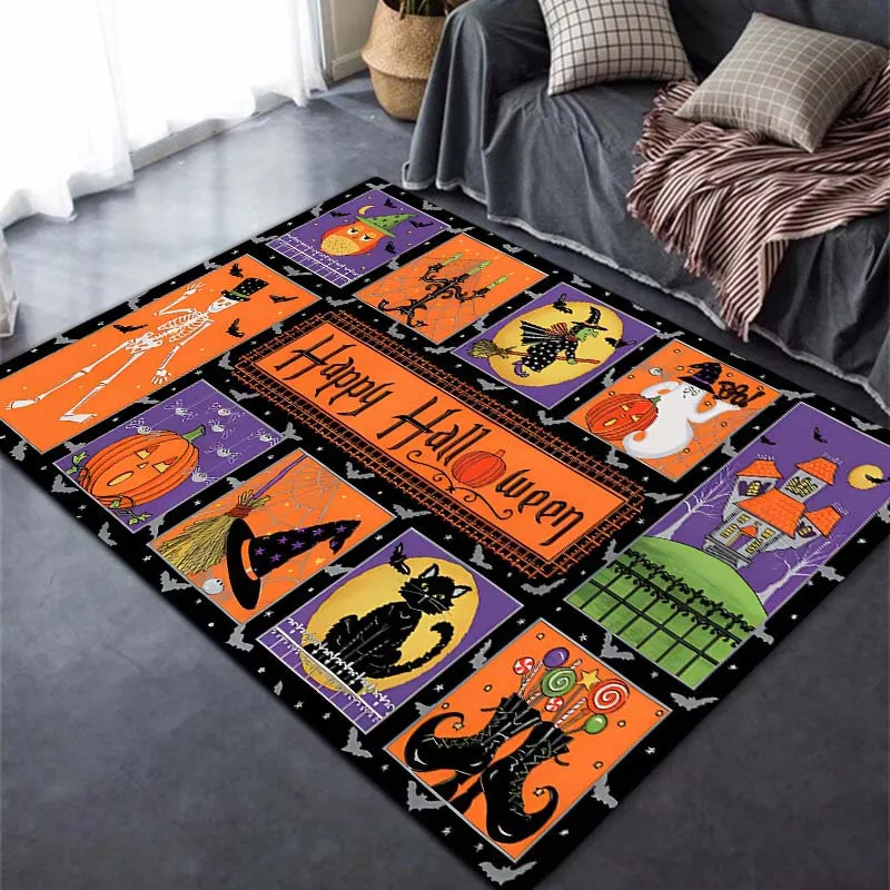 Halloween Spooky Witch Pumpkin Carpet for Living Room Decor Sofa Table Large Area Rugs Bedroom Bedside Foot Pad Antislip Doormat