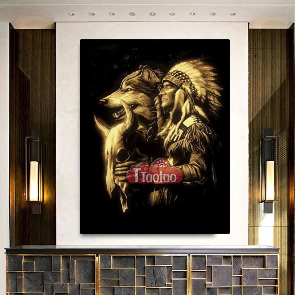 Diamond Painting Indiana Man Portrait 5D Wolf Mosaic Picture Animal Cross Stitch Kit Rhinestone Embroidery Interior Wall Decor