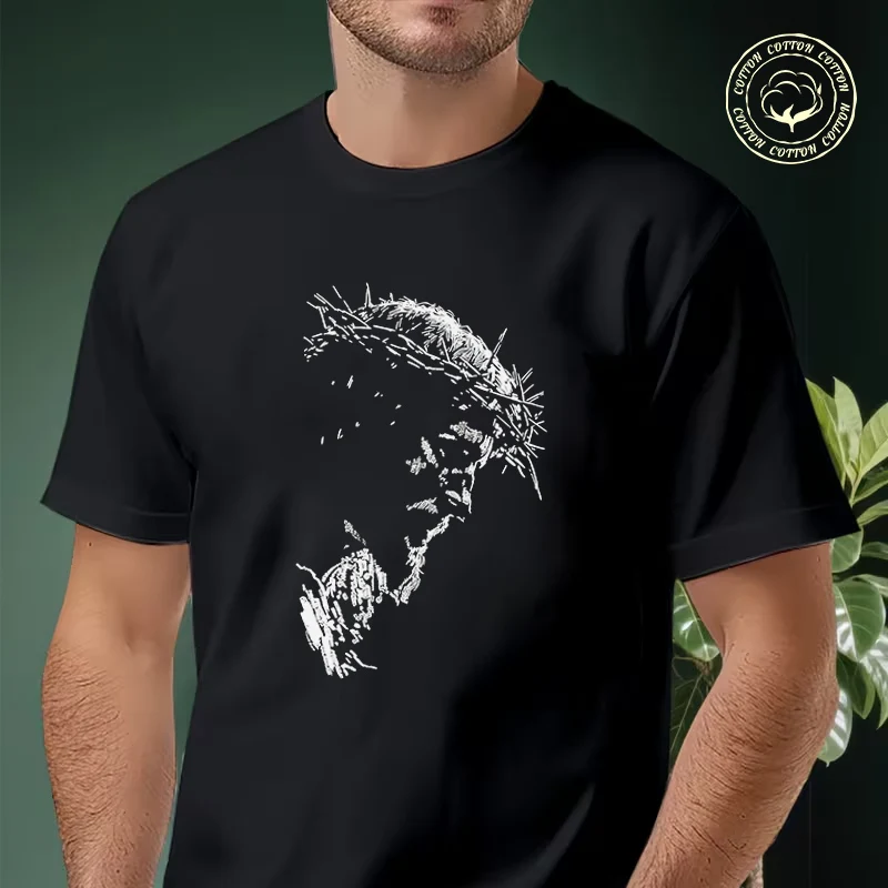 

Jesus Head Print Motorcycle T-Shirt Men Cotton Tees O-neck Short Sleeve T Shirt Fashion Hip Hop Tee