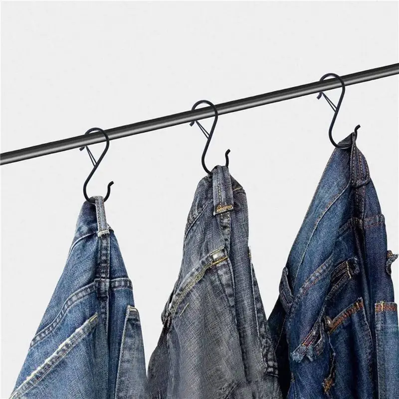 DTA4 48PCS S Hooks Heavy Duty Locking Clip for Hanging Kitchen Utensil Closet Rod Plants Pots Storage, Black
