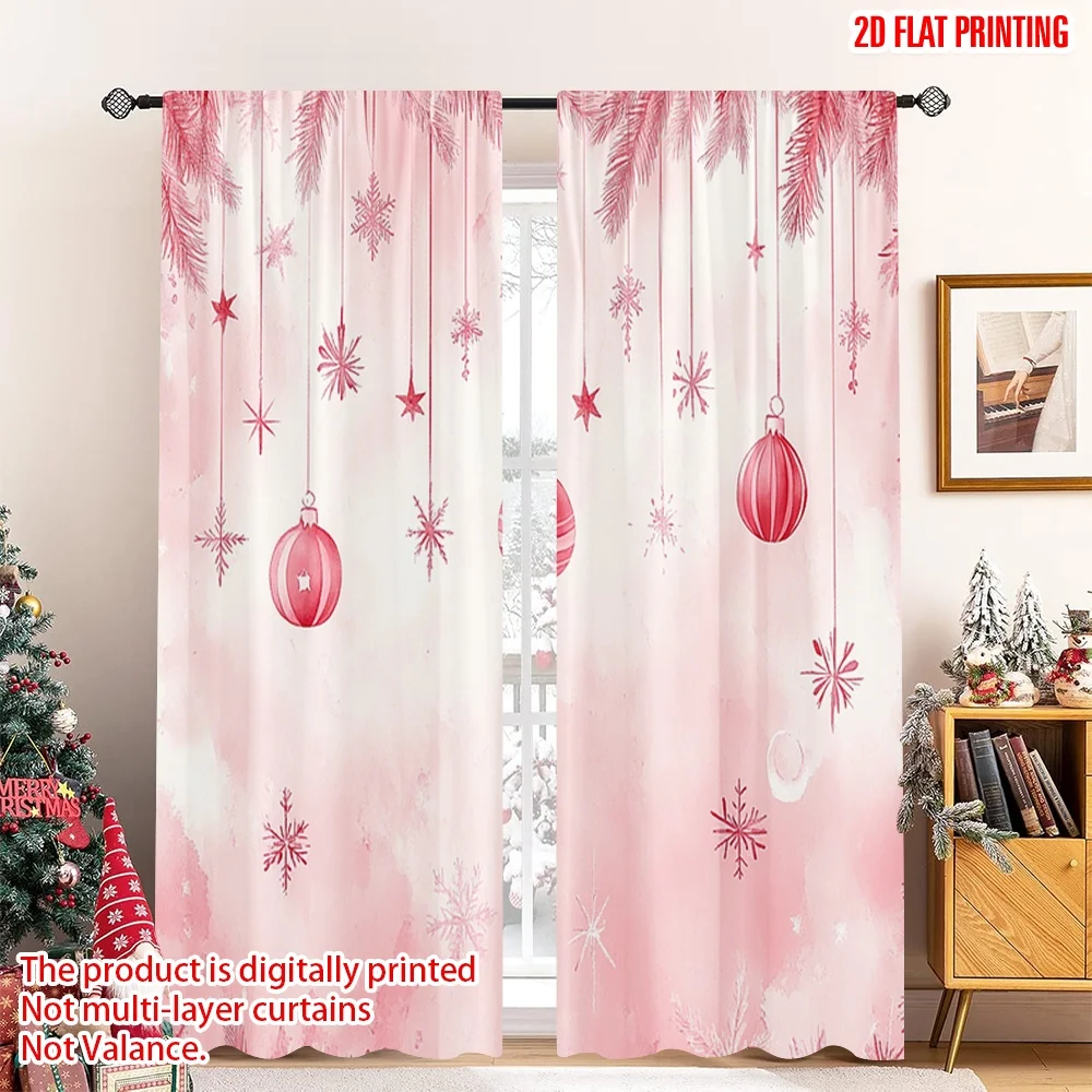 

2pcs 2D flat printing Merry Christmas Party Curtains Christmas Ornaments Watercolor Polyester Fabric Without Electricity Festive