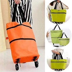 Household Portable Folding Cart Roller Shopping Bags Outdoors Food and Fruits Storage Foldable Trolley Wheel Supermarket Bag 