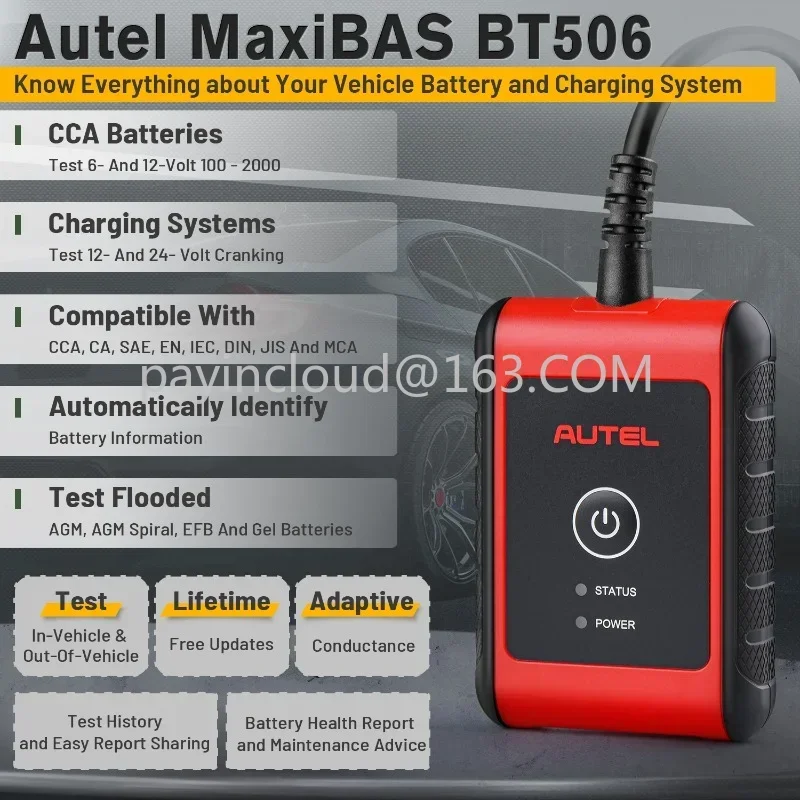 

Autel MaxiBAS BT506 Auto Battery and Electrical System Analysis Tool Test Cranking/Charging Systems Test 6-12 Volts 100-2000 CCA