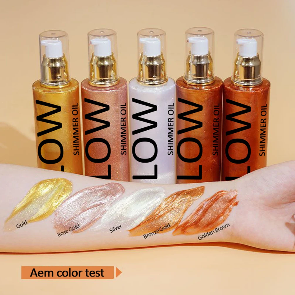 Private Label 6-color Liquid Highlighter Custom Logo Vegan Body Shimmer Oil Brighten Long Lasting Waterproof Makeup Wholesale