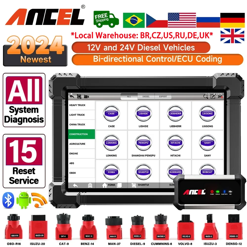 

ANCEL X7 HD Heavy Duty Truck Diagnostic Tool TPMS D-P-F Regen ABS SAS ECU Oil Reset Full System OBD2 Truck Scanner 24V/12V Cars