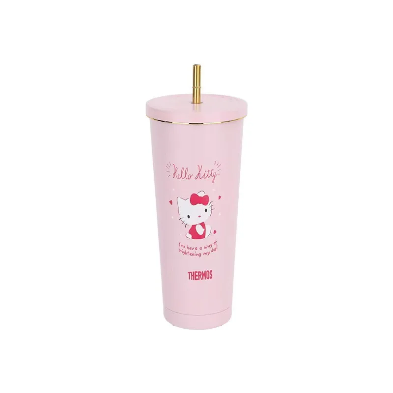 Taza Termo Kawaii Sanrio Hello Kitty Anime figura Kuromi Cinnamoroll 750Ml café coche paja Sus304 portátil regalo de oficina